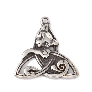 304 Stainless Steel Pendant, Knot with Fox, Antique Silver, 24.5x23x3mm, Hole: 1.6mm
