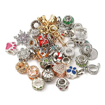 Alloy European Beads, Large Hole Beads, with Enamel and Rhinestone, Mixed Shapes, Mixed Color, 10.5~28x8.5~11.5x8.5~11.5mm