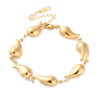 Stainless Steel Water Drop Link Chain Bracelets for Women, Real 18K Gold Plated, 7 inch(17.8cm)