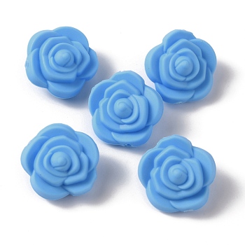 Food Grade Eco-Friendly Silicone Beads, Chewing Beads For Teethers, DIY Nursing Necklaces Making, Rose, Dodger Blue, 20.5x12.5mm, Hole: 2mm