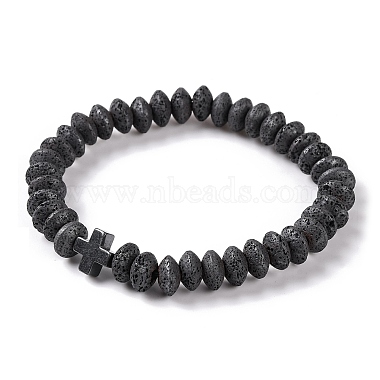 Cross Synthetic Non-magnetic Hematite & Rondelle Natural Lava Rock Beaded Stretch Bracelets for Women(BJEW-Q345-01)-2