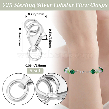 5Pcs Rhodium Plated 925 Sterling Silver Lobster Claw Clasps(STER-BBC0006-22)-2