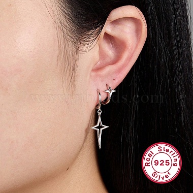 2 Pair 2 Style Rhodium Plated 925 Sterling Silver Hollow Star Dangle Hoop Earrings Sets for Women(EJEW-F317-04P)-3