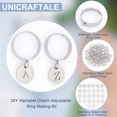 Unicraftale DIY アルファベットチャーム調節可能なリング作成キット(DIY-UN0005-67)-5