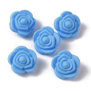 Dodger Blue Flower Silicone Beads