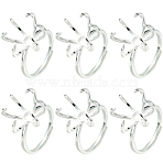 6Pcs Adjustable Brass Finger Rings Components, 6 Prong Ring Settings, Silver, US Size 6 1/2(16.9mm), Tray: 14mm(KK-BBC0021-26)