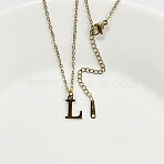 304 Stainless Steel Letter Pendant Necklaces, Lead Free & Nickel Free & Cadmium Free, Letter L, 17.52 inch(44.5cm)~17.72 inch(45cm), Letter: 12.5x9mm(NJEW-WH0027-26L-G)