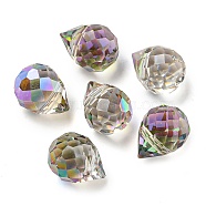 Electroplated Glass Beads, Faceted, Teardrop Charms, Top Drilled, Lilac, 11x8mm, Hole: 1.2mm(EGLA-K062-01A-FR03)