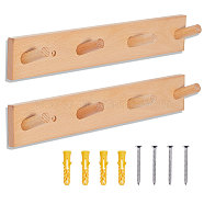 Wood Peg Rack, Clothes Coat Hanger Hook, with Screw, BurlyWood, 340x57x12mm(FIND-WH0139-255)