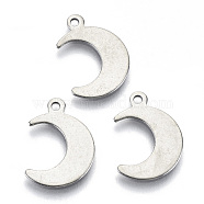 Non-Tarnish 201 Stainless Steel Pendants, Laser Cut, Moon, Stainless Steel Color, 16x11x0.7mm, Hole: 1.2mm(STAS-R116-040)