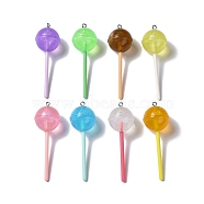 Luminous Translucent Resin Big Pendants, with Platinum Tone Iron Loops, Plastic, Glow in the Dark Lollipop Charm, Mixed Color, 64x21.5mm, Hole: 1.8mm(RESI-D057-11)