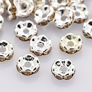 Brass Rhinestone Spacer Beads, Grade AAA, Wavy Edge, Nickel Free, Silver Metal Color, Rondelle, Light Colorado Topaz, 6x3mm, Hole: 1mm(RB-A014-L6mm-14S-NF)