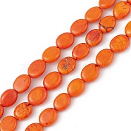 Natural Turpuoise Beads Strands, Dyed, Flat Oval, Orange Red, 9x7~8x3~4mm, Hole: 0.6mm, about 43pcs/strand, 15.35''~15.71''(39~39.9cm)(G-P494-A03)