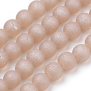 Electroplate Glass Beads Strands, Frosted, Round, PeachPuff, 4mm, Hole: 1mm, about 100pcs/strand, 15.7 inch(EGLA-S134-4mm-A02)