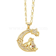 Brass Micro Pave Cubic Zirconia Pendant Necklaces for Women, Moon, 17.72 inch(45cm), Pendant: 28x19mm(PW-WG59830-01)