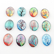 Tree Pattern Glass Oval Flatback Cabochons for DIY Projects, Mixed Color, 25x18x5mm(GGLA-R022-25x18-55)