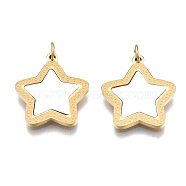 316 Surgical Stainless Steel Pendants, with Shell and Jump Rings, Star, Real 14K Gold Plated, 16x15x1.5mm, Jump Ring: 3.8x0.6mm, 2.6mm inner diameter(STAS-S116-312G)
