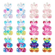 12Pcs 6 Colors Translucent Resin Pendants, Glitter Bear Charms, with Platinum Tone Iron Loops, Mixed Color, 32x19x8.5mm, Hole: 2mm, 2pcs/color(CRES-TA0001-21)