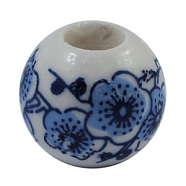 Handmade Porcelain European Beads, Large Hole Beads, Round, No Metal Core, White, about 15mm in diameter, 13mm thick, hole: 6mm(X-CFF070Y)