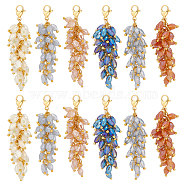 12Pcs 6 Colors Electroplate Glass Cluster Beads Pendant Decorations, with 304 Stainless Steel Lobster Claw Clasps, Wheat Ear Shaped, Mixed Color, 60mm, 2pcs/color(HJEW-UN0001-04)