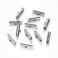 304 Stainless Steel Slide On End Clasp Tubes, Slider End Caps, Stainless Steel Color, 6x20x4mm, Hole: 3x1.5mm, Inner Diameter: 3mm(STAS-S115-01F-P)