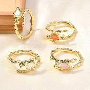 Oval Brass Cat Eye Cuff Rings for Women, Cadmium Free & Lead Free, Lasting Plated, Real 18K Gold Plated, Mixed Color, 8.5mm, US Size 7 1/4(17.5mm)(RJEW-U042-01G)