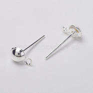 Iron Post Ear Studs, with Loop, Half Ball, Lead Free & Nickel Free, Silver Color Plated, 13mm, Hole: 1mm(IFIN-E219-S-01-FF)