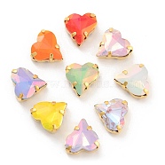 Heart Opal Sew On Rhinestones, Multi-Strand Links, K9 Glass Rhinestone with Brass Prong Settings, Mixed Color, Golden, 12x12.5x6mm, Hole: 0.8mm(RGLA-G024-08A-G)