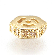 Brass Micro Pave Cubic Zirconia Beads, Hexagon, Real 18K Gold Plated, 5.5x5.5x2mm, Hole: 1mm(ZIRC-J018-16G)