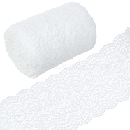 Elastic Lace Embroidery Costume Accessories, Applique Patch, Sewing Craft Decoration, Flower, White, 100~105mm(DIY-WH0185-07A)