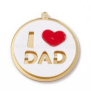 Father's Day Acrylic Pendants, Flat Round with Word I Love DAD Charms, Red, 42x39.6x4.4mm, Hole: 1.6mm(MACR-C013-12)