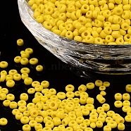 8/0 Glass Seed Beads, Opaque Colours Seed, Small Craft Beads for DIY Jewelry Making, Round, Round Hole, Yellow, 8/0, 3mm, Hole: 1mm, about 10000pcs/pound(SEED-US0003-3mm-42)