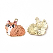 Alloy Enamel Pendants, Cadmium Free & Nickel Free & Lead Free, Golden, Cat Charms, Sandy Brown, 22x24x2mm, Hole: 1.8mm(ENAM-M046-11G-D)