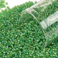 TOHO Round Seed Beads, Japanese Seed Beads, (167F) Transparent AB Frost Peridot, 15/0, 1.5mm, Hole: 0.7mm, about 3000pcs/bottle, 10g/bottle(SEED-JPTR15-0167F)