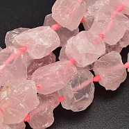Nuggets Natural Rose Quartz Bead Strands, 16~28x9~20x10~25mm, Hole: 1mm, about 16~17pcs/strand, 15.5 inch(G-F289-30)