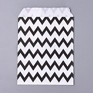 Kraft Paper Bags, No Handles, Food Storage Bags, White, Wave Pattern, Black, 18x13cm(CARB-P003-C01-01)