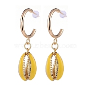 Brass Dangle Stud Earrings, with Alloy Enamel Beads and Plastic Ear Nuts, Cowrie Shell Shape, Gold, 45~46mm, Pin: 0.8mm(EJEW-JE04111-02)