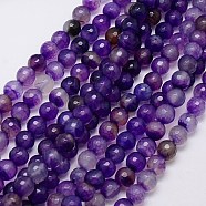 Natural Agate Beads Strands, Faceted, Dyed, Round, Dark Violet, 8mm, Hole: 1mm, about 48pcs/strand, 15 inch(G-G580-8mm-21)