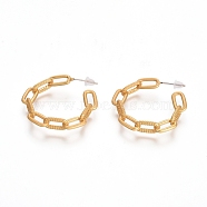 Semicircular Brass Textured Cable Chain Stud Earrings, Half Hoop Earrings, with 925 Sterling Silver Pins and Plastic Ear Nuts, Long-Lasting Plated, Matte Gold Color, 30.5x5.5mm, Pin: 0.7mm(EJEW-E196-13MG)