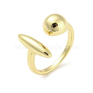 Brass Open Cuff Rings, Half Round & Oval, Real 18K Gold Plated, US Size 7 1/4(17.5mm)(RJEW-I100-04G)