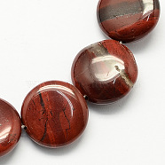Flat Round Natural Red Jasper Beads Strands, Coconut Brown, 16x5mm, Hole: 1mm, about 25pcs/strand, 16.5 inch(X-G-S110-06)