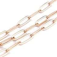 Ion Plating(IP) 304 Stainless Steel Paperclip Chains, Soldered, with spool, Rose Gold, Link: 12x4x1mm, about 32.8 Feet(10m)/roll(CHS-O010-03RG)