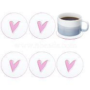 6Pcs Transparent Acrylic Cup Mats, Heart Pattern Coaster, Flat Round, Heart Pattern, 95x2mm(AJEW-FG0002-10B)