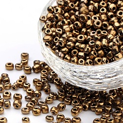 6/0 Glass Seed Beads, Metallic Colours, Red Copper, about 4mm in diameter, hole: 1mm, about 4500pcs/pound(SDB4mm601)
