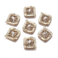 Brass Micro Pave Clear Cubic Zirconia Pendants, Rhombus, Real 18K Gold Plated, 17x15x4mm, Hole: 1mm(ZIRC-I030-14G)