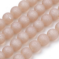 Electroplate Glass Beads Strands, Frosted, Round, PeachPuff, 4mm, Hole: 1mm, about 100pcs/strand, 15.7 inch(EGLA-S134-4mm-A02)