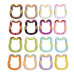 Spray Painted Alloy Spring Gate Ring, Cat, Mixed Color, 35x28x3.9mm(PW-WG16058-01)