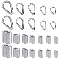 Nbeads 304 Stainless Steel Wire Rope Thimbles and Aluminum Crimping Loop Sleeves, Platinum, 18.1x11x3.9mm, 280pcs/box(STAS-NB0001-04P)