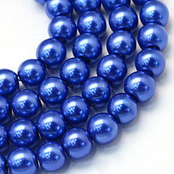 Baking Painted Pearlized Glass Pearl Round Bead Strands, Royal Blue, 6~7mm, Hole: 1mm, about 145pcs/strand, 31.4 inch(X-HY-Q003-6mm-28)