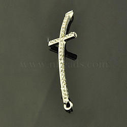 Alloy Rhinestone Curve Sideways Cross Links connectors, Grade A, Crystal, Silver Color Plated, 54~55.48x15.14x3mm, Hole: 2mm(RB-L013-S)